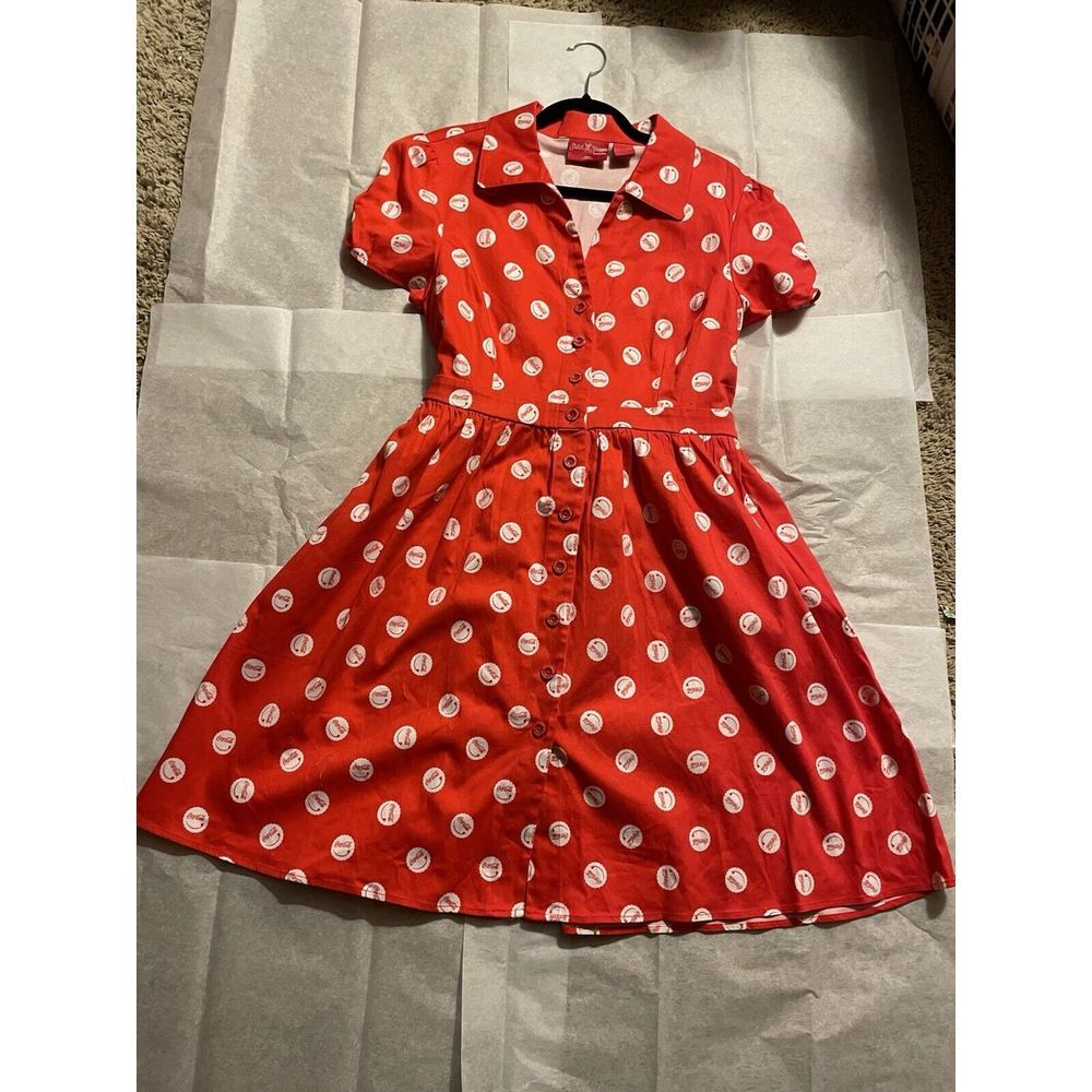 Stitch Shoppe‎ Loungefly All Over Print Red White Coca-Cola Bottle Cap Dress L